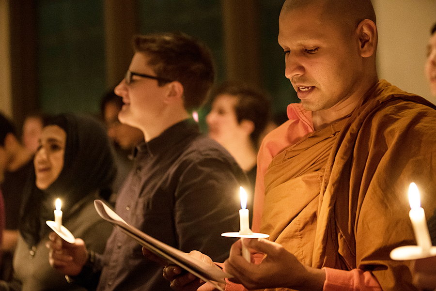 The annual "Seasons of Light" service. A multireligious service honoring the interplay of holy darkness and light in the world’s religious traditions. The service includes choral and instrumental music under the direction of Harry Huff, readings by HDS students, the ritual kindling of many flames, and communal prayers and songs.
